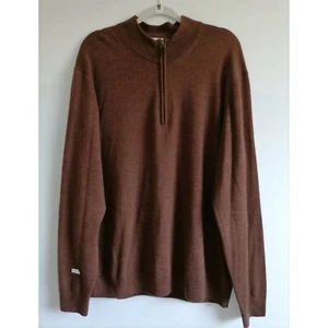 Turnbury Mens 1/4 Zipper Sweater Brown Mock Neck Merino Wool Long Sleeve XL - Picture 1 of 7