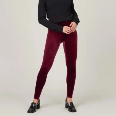 NUEVO CON ETIQUETAS SPANX Leggings modeladores de terciopelo en rico borgoña Foto 1 de 4