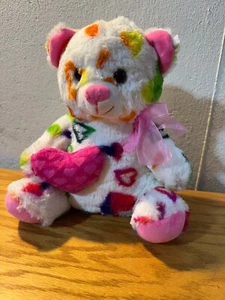 Oso de peluche Homerbest corazón colorido rosa sentado peluche juguete 11" - Imagen 1 de 4