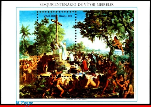 1875 BRAZIL 1983 FIRST MASS IN BRAZIL BY VITOR MEIRELES, PAINTING, RELIGION, MNH Cover