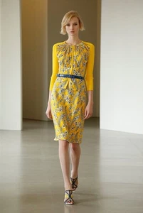 Oscar de la Renta Yellow Flower Silk Skirt NWOT (Size 6) - Picture 1 of 9