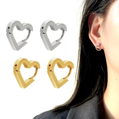 orecchini donna cuore a cerchio in acciaio inox colore oro argento lobo pendenti - Immagine 1 di 4