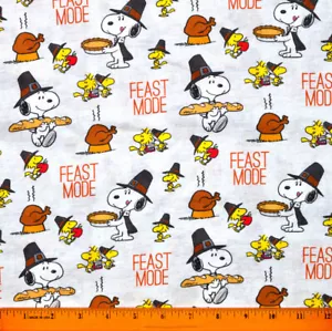 Tela de Acción de Gracias Snoopy - MEDIA YARDA 100% Algodón Otoño Woodstock Gris Pavo - Imagen 1 de 1