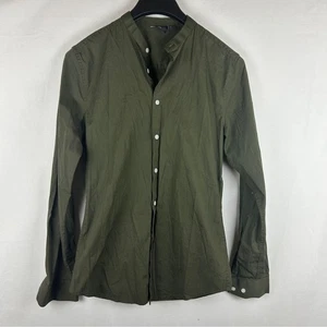 ASOS Olive Green grandad collar Casual Button Down Shirt size S - Picture 1 of 7