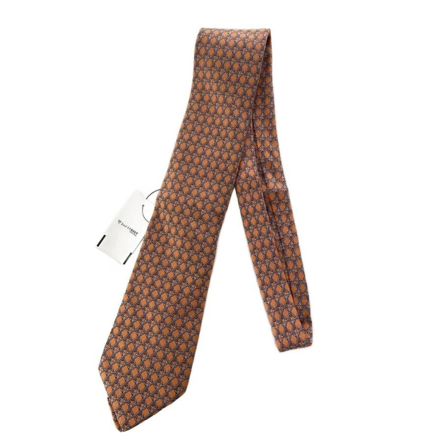 Gravata de pescoço HERMES vermelha laranja logotipo seda vendedor japonês N0212 40 feita na França - Imagem 1 de 4