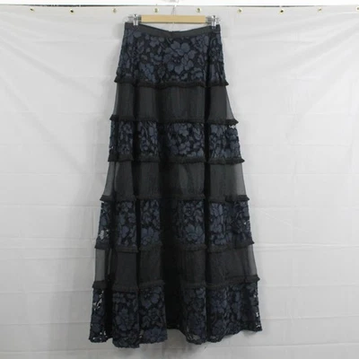 Юбка Alexis средняя Emil многоярусная макси черная кружевная бахрома отделка шелк романтическая готика - Изображение 1 из 4