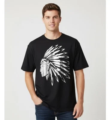 Camiseta Tocado Indio Nativo Anillo de Fuego Camiseta Lámina Plateada Negra Para Hombres 5XL Foto 1 de 4