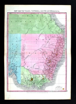 1848 Bartholomew Map Australia Gold Mines Victoria Melbourne Sydney Adelaide NSW - Image 1 of 4