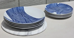 WEST ELM WAVE SPEISETELLER John Newdigate Keramik blaue Linien Menge 8 - Bild 1 von 9