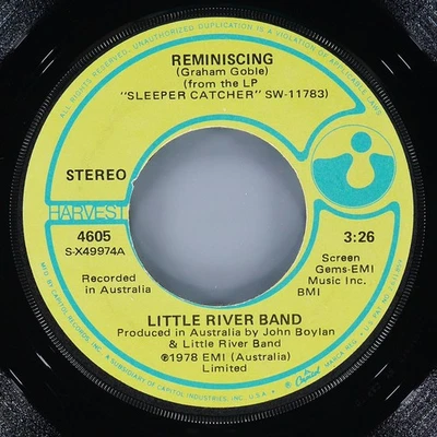 LITTLE RIVER BAND Reminiscing HARVEST 4605 VG+ 45 RPM 1978 Soft Rock 7" Jukebox - Image 1 of 4