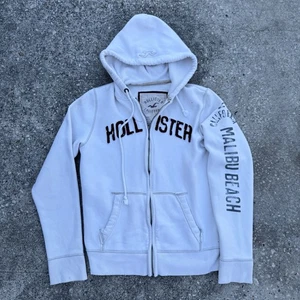 Vintage Hollister Mens Medium White Distressed Zip Hoodie Sweatshirt - Picture 1 of 17