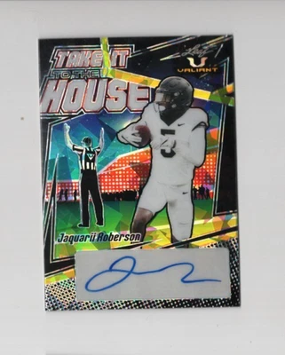 JAQUARII ROBERSON 2022 LEAF VALIANT FOOTBALL TAKE IT TO THE HOUSE AUTOGRAPH #D/3 - Image 1 of 2