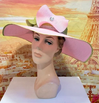 Bellini Wide Brim Hat w Flowers and Rhinestones - Image 1 of 4