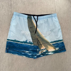 VINTAGE Polo Sport Shorts Adult Large Blue Swim Trunks Ralph Lauren Sailboat Men - Picture 1 of 14