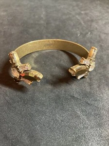 J Crew Rhinestone Bracelet Gold Tone B132 Bangle Cuff - Picture 1 of 12