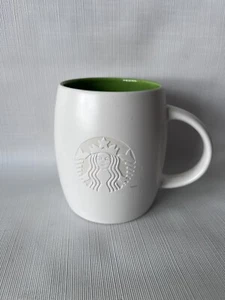 STARBUCKS 2011 Barrel Mug White Green Etched Mermaid Siren 14 oz Embossed Cup - Picture 1 of 5