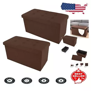 Elegant Brown Rectangular Ottomans Set - Multifunctional Storage Solutions - Picture 1 of 11