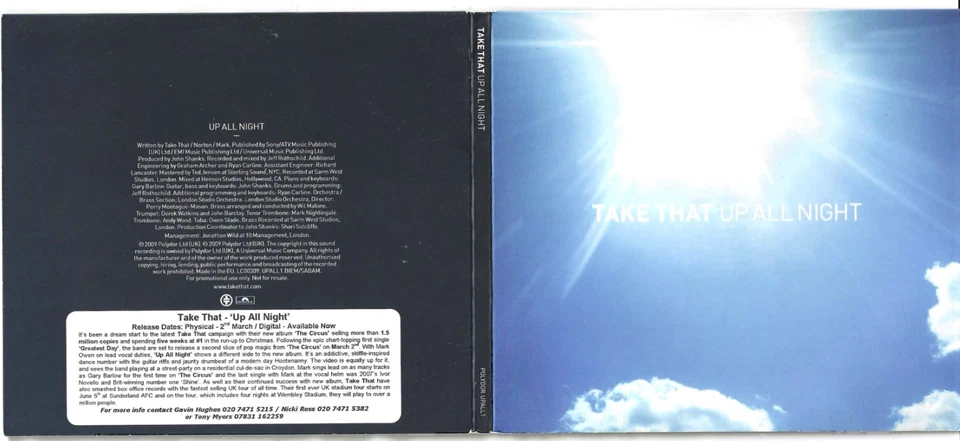 Take That - Up All Night - Scarce 2009 UK 1 track promo CD - Image 1 of 1