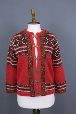 Suéter de esquí tejido con broche de copos de nieve Fair Isle rojo lana talla 48 NORDSTRIKK Foto 1 de 4