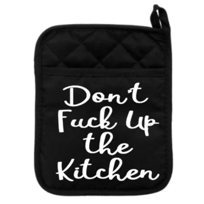 Pocket Pot Holders Kitchen Oven Mitts Black Heat Resistant Hot Pad Funny Rude - Image 1 of 3