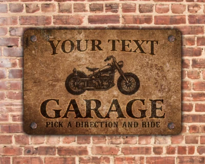 Motorcycle Garage Sign Personalized Scratched Rusty Design  - Image 1 of 4