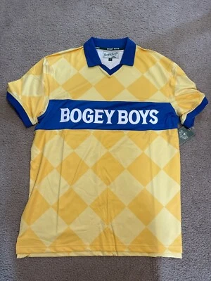 Bogey Boys Polo Shirt Men's Medium Blue Yellow Argyle Diamond Performance Golf - Image 1 of 4