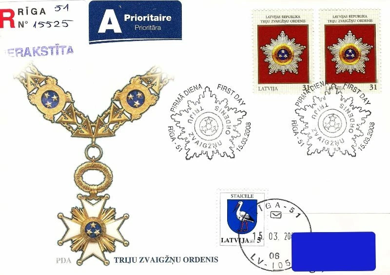 Latvia 2008 (04-1) Order of Three Stars (addressed FDC) - Image 1 of 1