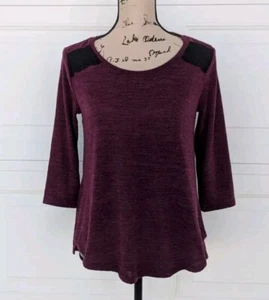 $49.5 Style & Co. XS Womens Top Shirt 3/4 Sleeve Burgundy Black Crochet Tunic - Picture 1 of 11