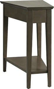 Teegan End Table, Solid Wood, Bottom Display Shelf, Narrow Wedge, for Living Roo - Picture 1 of 9