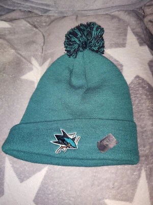 SAN JOSE SHARKS NHL TEAL CUFFED KNIT BEANIE POM ZEPHYR WINTER BEANIE New - Image 1 of 4
