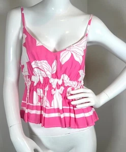 OCEAN DRIVE PINK  WHITE FLORAL PRINT TOP, SPAGHETTI STRAPS, SLEEVELESS,  LARGE - Picture 1 of 6