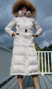 Laundry By Design Sz S VTG Winter Puffer Long Coat Hoodie Real Fur Sand Beige - Picture 1 of 22