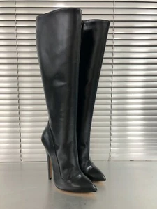 MORI MADE IN ITALY HIGH HEEL KNEE BOOTS STIEFEL STIVALI LEATHER BLACK NERO 37-45 - Imagen 1 de 8