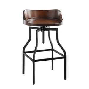 26 Chestnut And Black Steel Swivel Backless Adjustable Height Bar Chair - Picture 1 of 1
