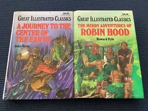 Great Illustrated Classics 2 Book Lot Adventures Robin Hood Journey Center Earth - Picture 1 of 24