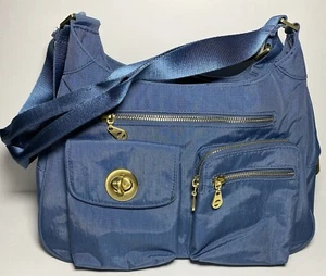 Baggallini Blue Bag San Marino Nylon Satchel Shoulder Purse Handbag Slate Gold - Picture 1 of 12
