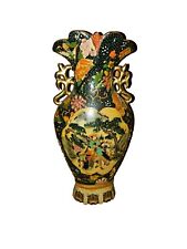 Vintage Royal Satsuma Hand Painted 8” Vase Traveling on Horse, Mountains Scene