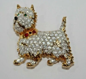 Broche vintage firmado para perro CT esmalte en tono dorado años 90 - Imagen 1 de 5
