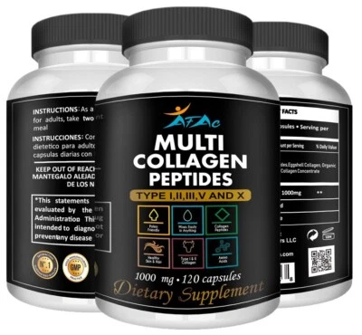 Premium Collagen Peptides Pills Hydrolyzed Anti-Aging (Types I,II,III,V,X) 120 c - Image 1 of 4