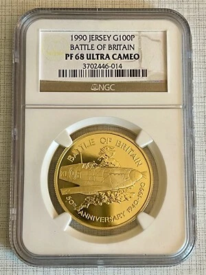 Jersey 1990 Battle of Britain 100 libras ouro NGC PF68 ULTRA CAMEO Sku#5616 - Imagem 1 de 2