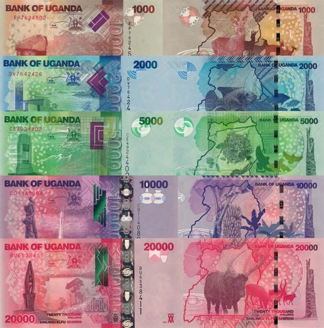 Uganda 5 PCS Set: 1000 to 20000 Shillings (2019/2021) - p50/p51/p52/p53,p54 UNC Cover