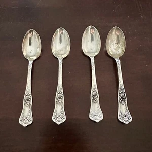 Royal Plate Co Antique Silver Silverplate Flatware Demi Tea Spoons - Set of 4 - Picture 1 of 3