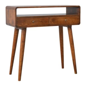 Mid Century Dark Solid Mango Wood Console Dressing Table Curved Desk Handmade - Picture 1 of 9