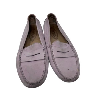Tods Womens 38.5 Pink Suede Italian Penny Driving Loafers Moccasin Gommino Shoes - Picture 1 of 10