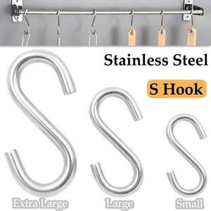 Stainless Steel S Hook Clothes Hangers Metal Kitchen Bathroom Hanging 5~30 Pcs - Picture 1 of 15