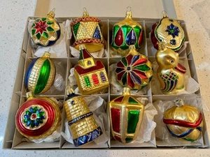 12 ~  Glass CZECH REPUBLIC  Hand Blown Glitter Glass Holiday Ornaments - Picture 1 of 23
