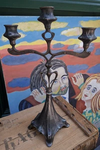 Candélabre Art Nouveau Argent Plaqué 3 Feux Bougeoir - Imagen 1 de 9
