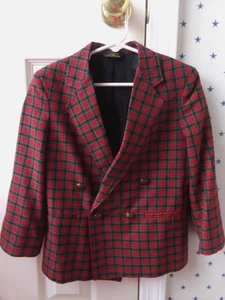 Vtg Boys PLAID Christmas Blazer Suit Sport Coat 5 y2k USA Red Brass Gold Buttons - Picture 1 of 22