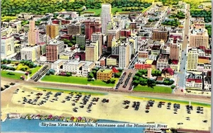 Vtg Tennessee TN Postcard Memphis Skyline & Mississippi River Bluff City Aerial - Picture 1 of 3