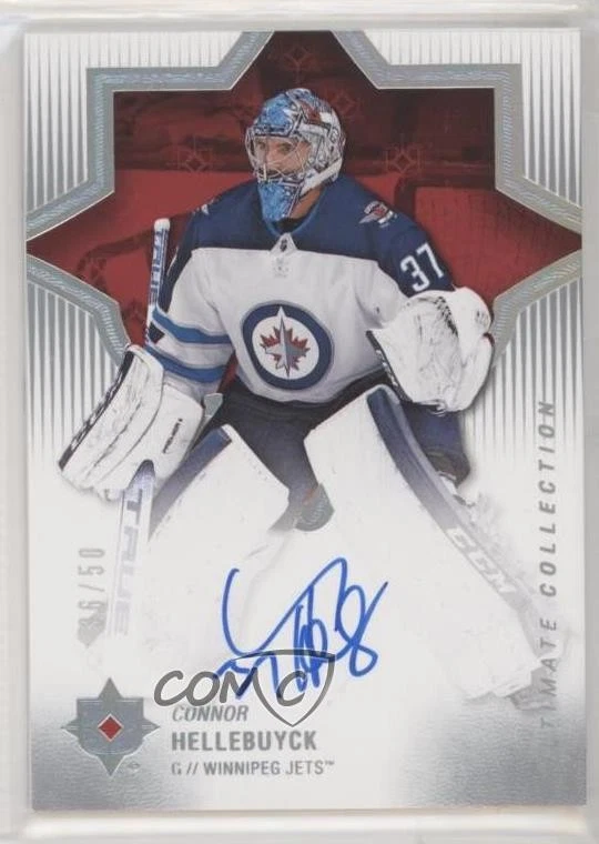 2018-19 Upper Deck Ultimate Collection 2019-20 Update /50 Connor Hellebuyck Auto - Image 1 of 2